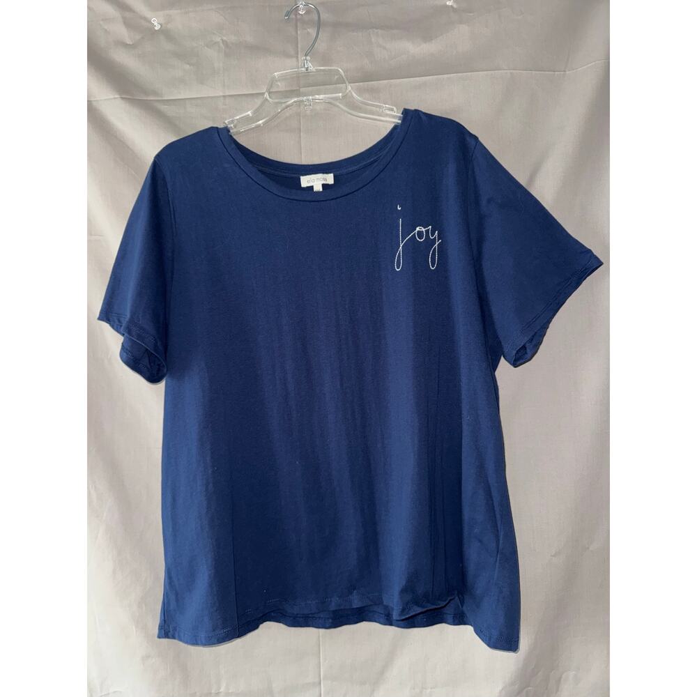 Ella Moss Women’s Joy Embroidered Blue Short Sleeve Crew Neck T-shirt, Size XXL - Picture 5 of 5